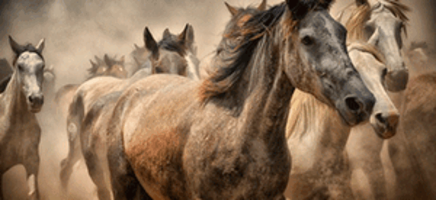 табун лошадей скачет