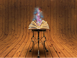 Из раскрытой книги поднимается искрящийся свет — иллюстрация к публикации «Скачать звук волшебства»